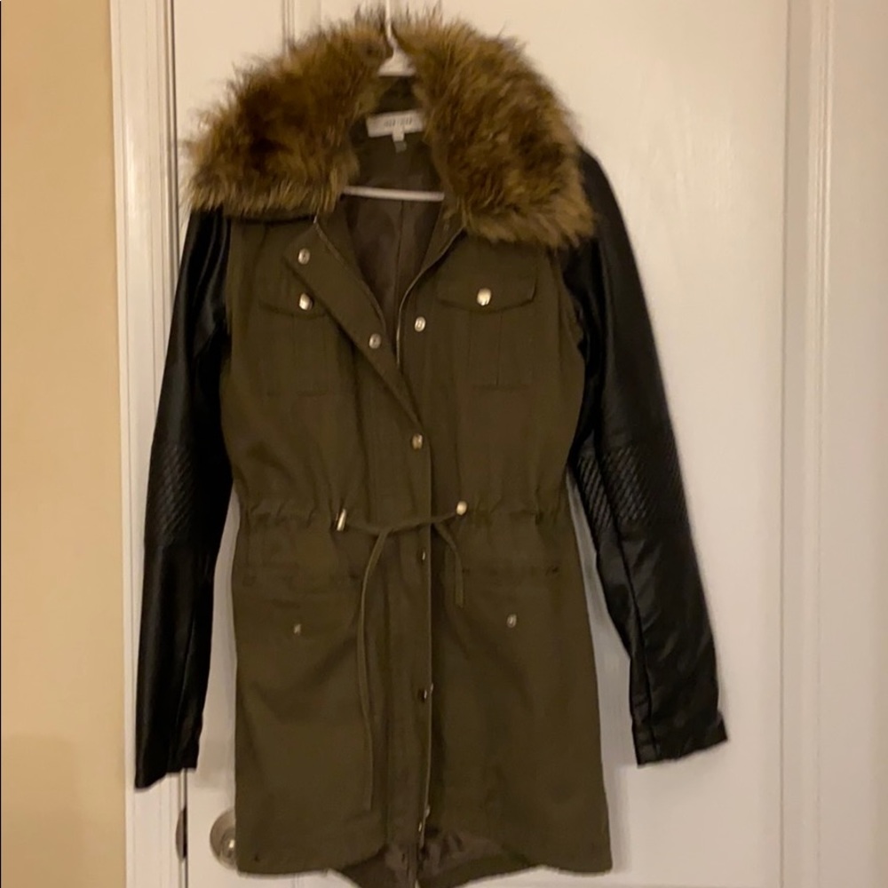 Cotton Anorak lined coat, faux fur&faux leather